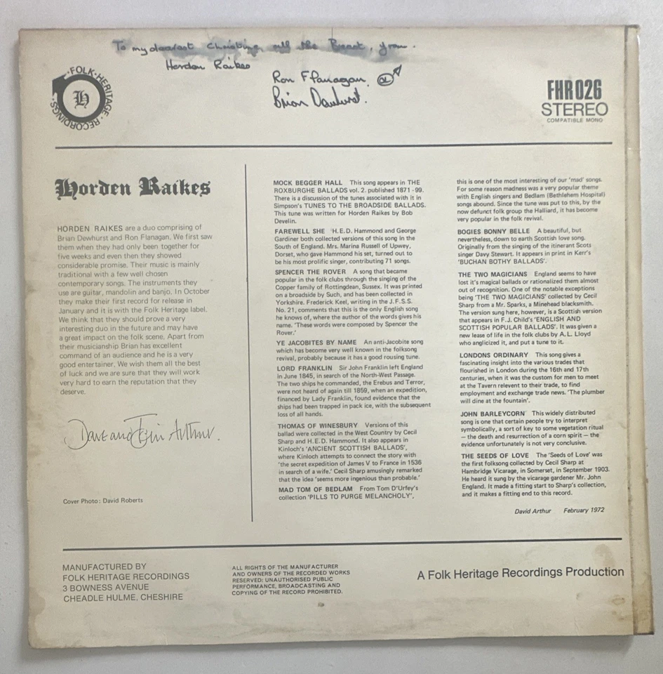 Horden Raikes Self Titled Rare Folk Rock Lp Vinyl Record EX / VG - Image 3 of 4