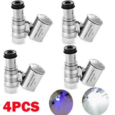 4Pcs 60X Magnifying Loupe Jewelers Pocket Magnifier Loop Eye Coins LED Light HOT