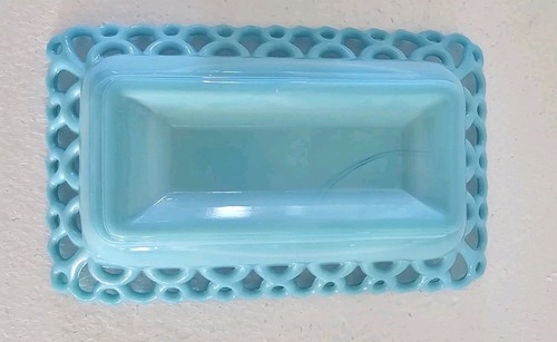 Vintage Westmoreland blaue Schlacke Milchglas KATZE auf bedeckt Schale Schmuckstück, Süßigkeiten Servieren - Bild 11 von 12