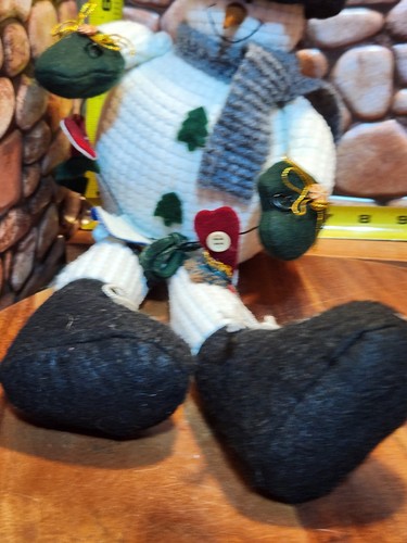 Volkskunst Weihnachten Schneemann gewichtet stehend Dekoration 17" gehäkelt ENTZÜCKEND - Bild 2 von 20