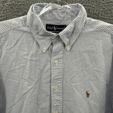 Ralph Lauren Dress Shirt Men 17 34 Yarmouth Blue Striped Oxford Button Down OCBD