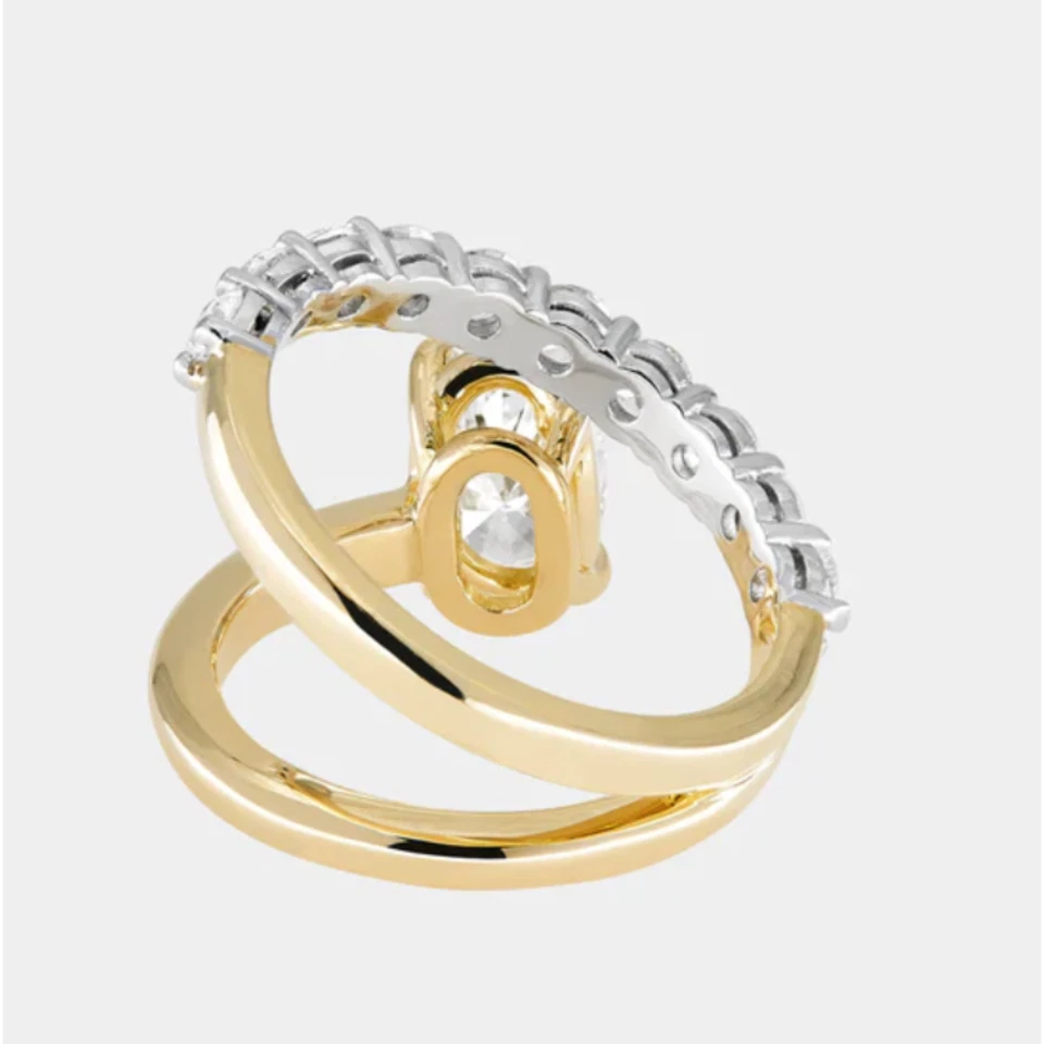 Multi Tone Gold Wrap Ring IGI GIA HRD Lab Created Diamond Oval 2 Carat Solid 14K - Image 4 of 4