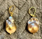 15-25mm Natural Purple Baroque Keshi Reborn Pearl Dangle Gold Leverback Earrings