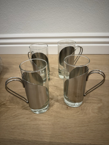 Glassware Tea Latte Irish Coffee Set Of 4 Glasses With Metal Sleeves