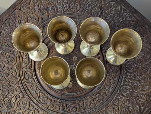 6er Set Vintage Kelche aus geätztem Messing MCM asiatisch  - Bild 3 von 12