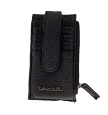 TAHARI Vegan Leather Card Case/Coin Purse with Zipper Gray