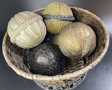 Decorative Ball Orb Set of 5 In Wicker And Metal Base Basket *Will Separate*