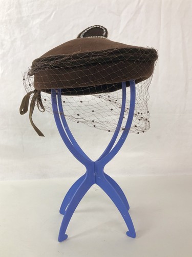 Damen Vintage Noreen Fashions brauner Velours Hut mit Strass Perlen & Netz - Bild 3 von 12