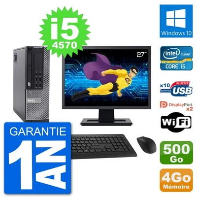 PC Dell 9020 SFF Ecran 27" Intel i5-4570 RAM 4Go Disque 500Go Windows 10 Wifi - Photo 1/3