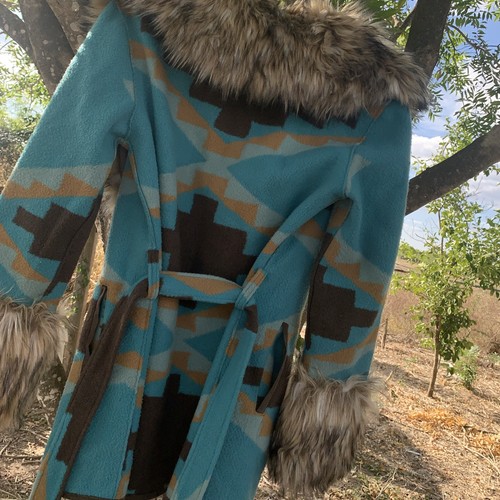 Vtg Tasha Polizzi Southwestern Blanket coat  Fur Collar :furCuff  removable Smal - Picture 12 of 18