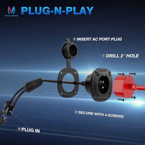 5-in-1 AC Port Plug 20A 125V, Dual 12 AWG Extension Cords T-Blade Adapter RV - Picture 3 of 21