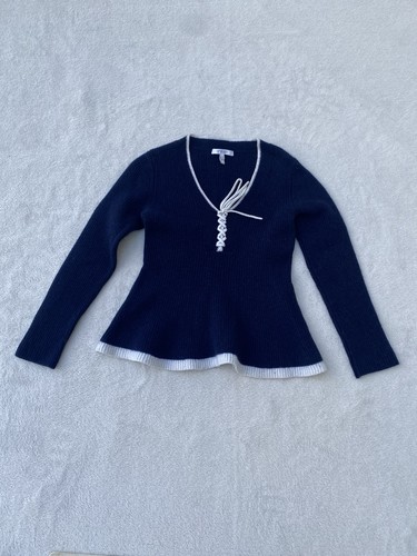 DEREK LAM 10 CROSBY Kaschmir Wollmischung Schößchen Pullover blau Gr. Large - Bild 12 von 12