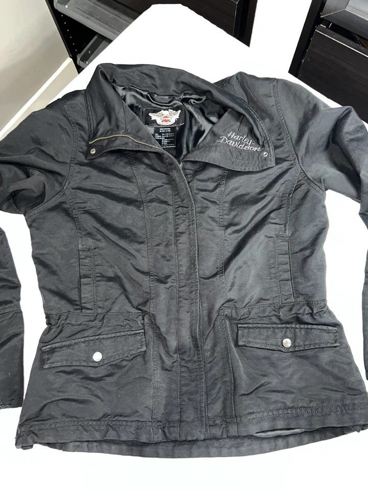 Chaqueta Harley Davidson para mujer talla L negra algodón nailon espalda bling Foto 2 de 4