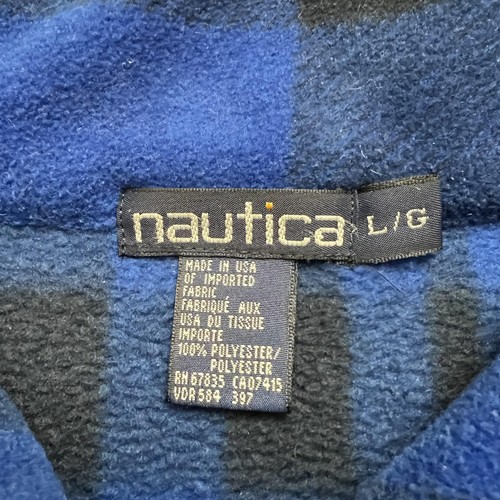 Nautica Fleecepullover Herren Large blau kariert Viertelreißverschluss Made in USA NAUTECH - Bild 3 von 8