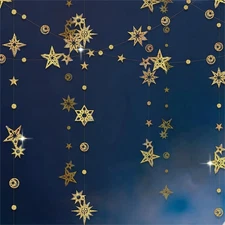 Glitter Gold Star Garlands Star Party Decoration Celestial Streamer Space Bir...