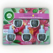 Air Wick 5-Pack Scented Oil Refills Lush Honeysuckle & Raspberry New Sealed