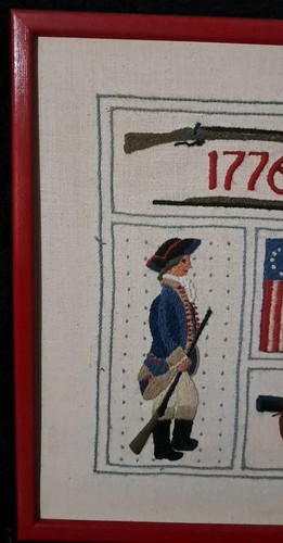 VINTAGE COMPLETED CREWEL PATRIOTIC COLONIAL AMERICAN/REVOLUTION WAR 1776 ... - Picture 3 of 10