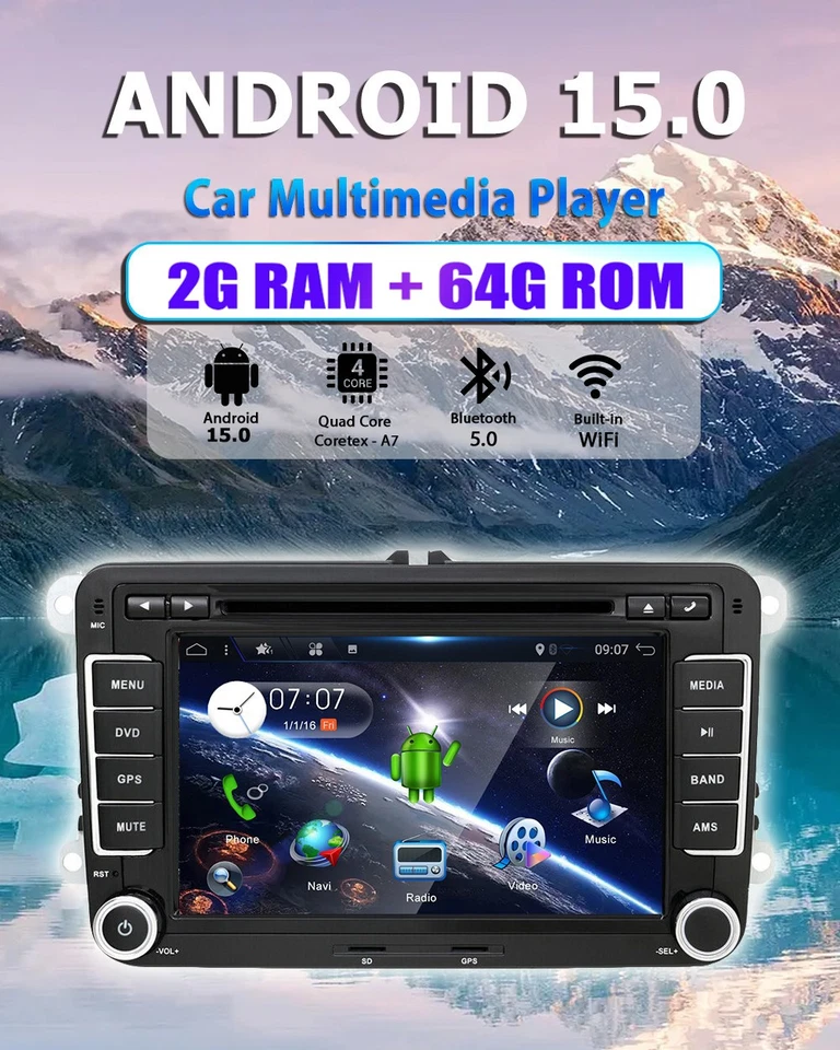FOR VW GOLF MK5 POLO PASSAT JETTA GPS ANDROID 15 CAR STEREO DVD CARPLAY 2GB+64GB - Image 4 of 4