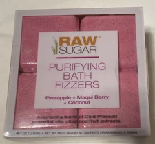 Raw Sugar Cube Bath Fizzers Pineapple, Maqui Berry, Coconut 4 - 4 Oz Cubes Vegan