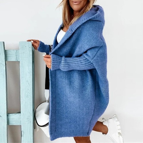 Womens Knitted Cardigan Chunky Hooded Open Front Sweater Coat Winter Oversized - Picture 4 of 40