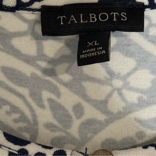 Talbots Paisley Knit Jersey Maxi Dress Size XL Navy Blue Fit & Flare Vacation - Picture 8 of 11