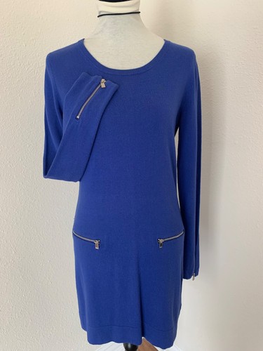 Michael Kors Women’s Blue Knitted Sweater Dress Fitted Zipper Long Sleeve Sz M - 第 1/24 張圖片