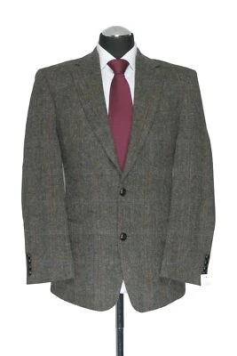 Harris Tweed Sakko Jackett 24 grau oliv kariert 2-Knopf Patches wie Neu - Bild 1 von 4