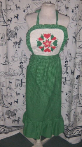 Delantal babero Country Christmas corazones verdes con volantes talla única