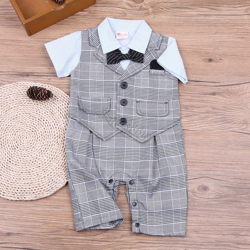 Baby Boy Wedding Party Tuxedo Suits Bowtie Romper One-Piece Outfit 0-24M NEWBORN - Picture 51 of 105