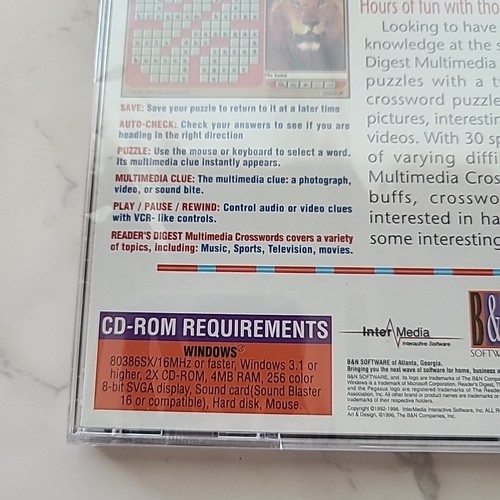 Reader's Digest Multimedia Crosswords PC 1996 Puzzle Game NEW SEALED Windows  - Picture 3 of 5