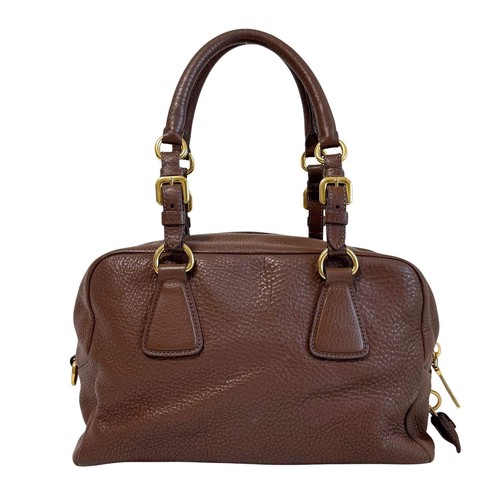 PRADA Brown Leather Bowling Shoulder Bag - Picture 2 of 19