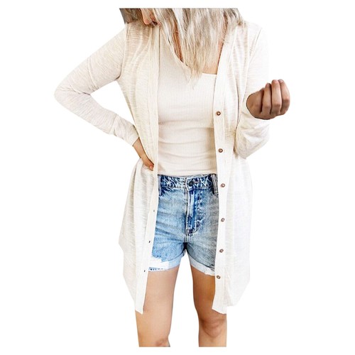 Womens Solid Color Jackets Long Sleeve Open Front Cardigan Lightweight Coat - Picture 30 of 31