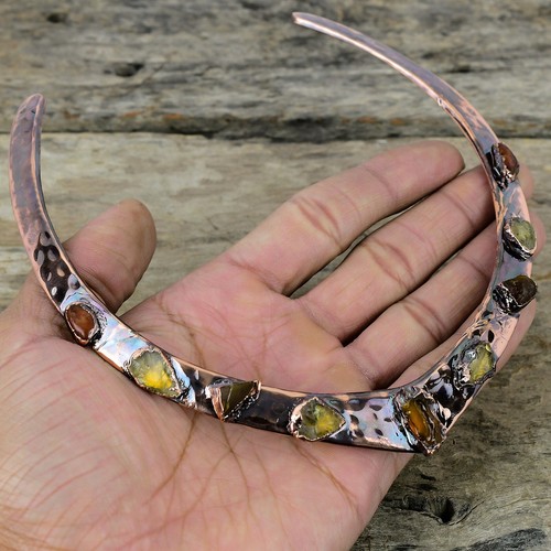Hessonite Rough Copper Gift For Briedsmaid Electroformed Necklace Adjustable" - Picture 6 of 6
