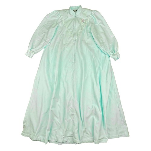 Vintage Christian Dior Housecoat Robe Nightgown Womens Zip Medium Mint Green - Picture 4 of 15