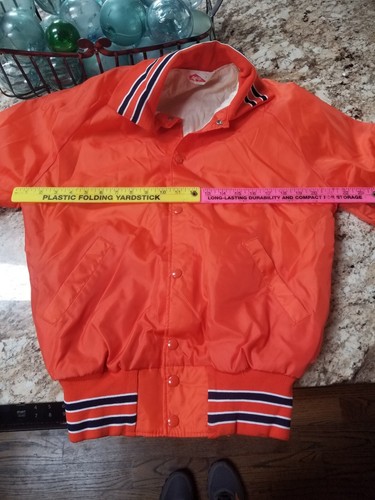 Vintage orange Nylon Satin Bomber Baseball Jacke unbedruckt 70er/80er/90er Größe Small #8 - Bild 6 von 7