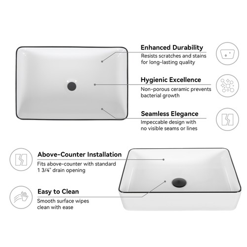 ELECWISH Bathroom Ceramic Vessel Sink Rectangle Basin Bowl w/ Faucet Drain Combo - Picture 7 of 30