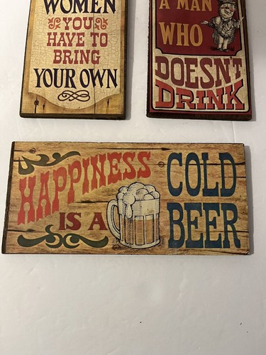 Vintage Lot Of 3 Wooden Bar Signs Humorous 7.5” x 3.75” MAN CAVE/ GARAGE - Picture 7 of 8