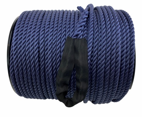 Tercera cuerda de nailon 16 mm azul marino x cuerda de anclaje de 80 m en carrete C/W 8" ojo suave protegido - Imagen 3 de 6