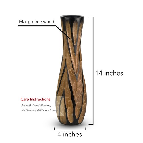 Jarrón de madera de árbol de mango bellamente tallado a mano marrón oscuro grabado - Imagen 6 de 6