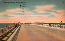 Sunshine Skyway Bridge, Florida FL 1956 linen Postcard