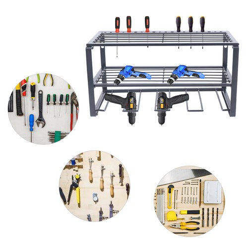 Tool Rack Wall Mount Storage Organizer Holder Power Drill Heavy Duty Shelf Iron - Picture 6 of 12