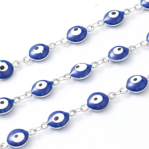 Evil Eye Edelstahl blau Emaille ungeschweißt Gliederkette 15x8x3 mm.1 Yard - Bild 2 von 4