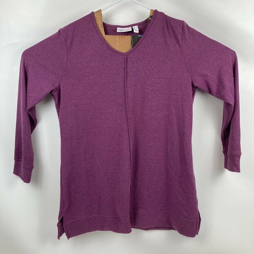 Denim & CO. Women's purple Med  Top Tunic Long Sleeve Pullover Sweatshirt V-Neck - Picture 1 of 6