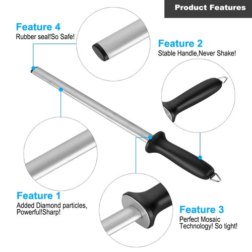 Wetzstab Diamant Messerschärfer Stab Stahl oval für Profi Koch USA - Bild 12 von 12