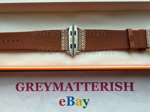 NEUF~HERMÈS~OR/ECRU 46mm Single Tour Toile H 44/45/49mm/Ultra~Bracelet Apple Watch - Photo 9 sur 15
