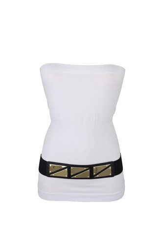 Mujer Color Negro Elástico Cinturón Metal Dorado Triángulo Formado Hebilla Fit - Imagen 8 de 17
