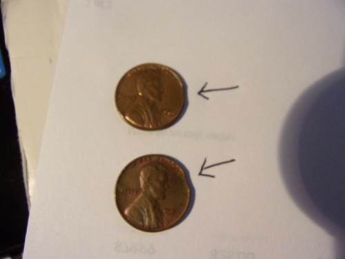 2 Error Coins  - Lincoln Memorial Pennys - Clipped Planchets - $7 s/h - Picture 2 of 3