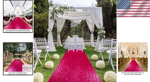 Seamless Hot Pink 4' x 15' Sequin Aisle Runner for Stunning Wedding Pathways - Picture 2 of 9