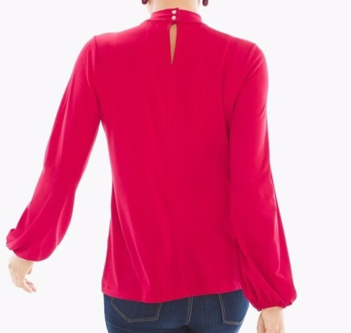 Chico's Keyhole Neck Top Size XL /3 16/18 Red Stretch Jersey Long Sleeves - Picture 6 of 11