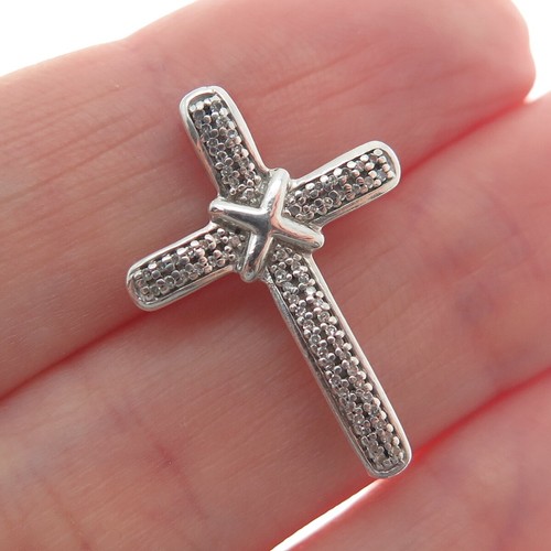 925 Sterling Silver Real White Diamond Cross Slide Pendant - Bild 1 von 6